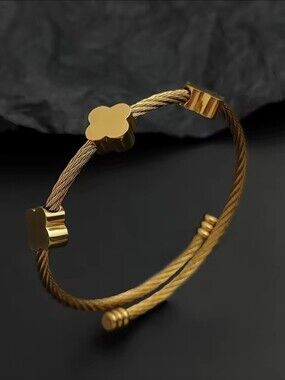 Gold Floral Cable Cuff Bracelet